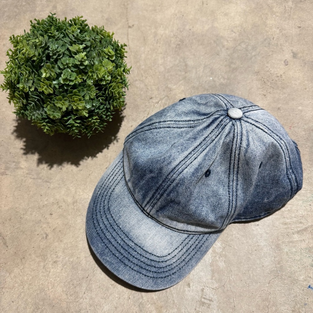 Vintage Wash Denim Jean Baseball Cap Hat sporty Boho Faded Distressed Light